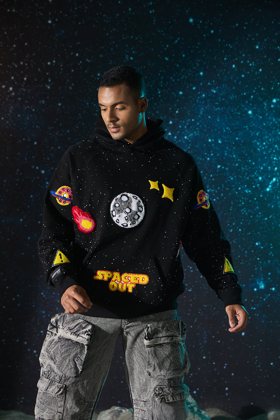 UNISEX SPACED OUT BLACK HOODIE
