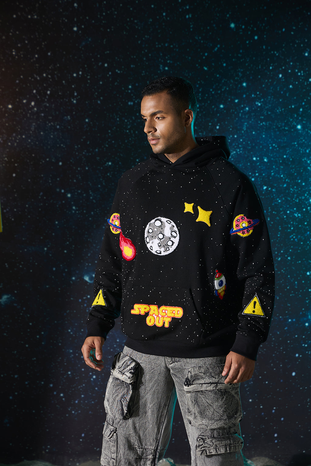 UNISEX SPACED OUT BLACK HOODIE