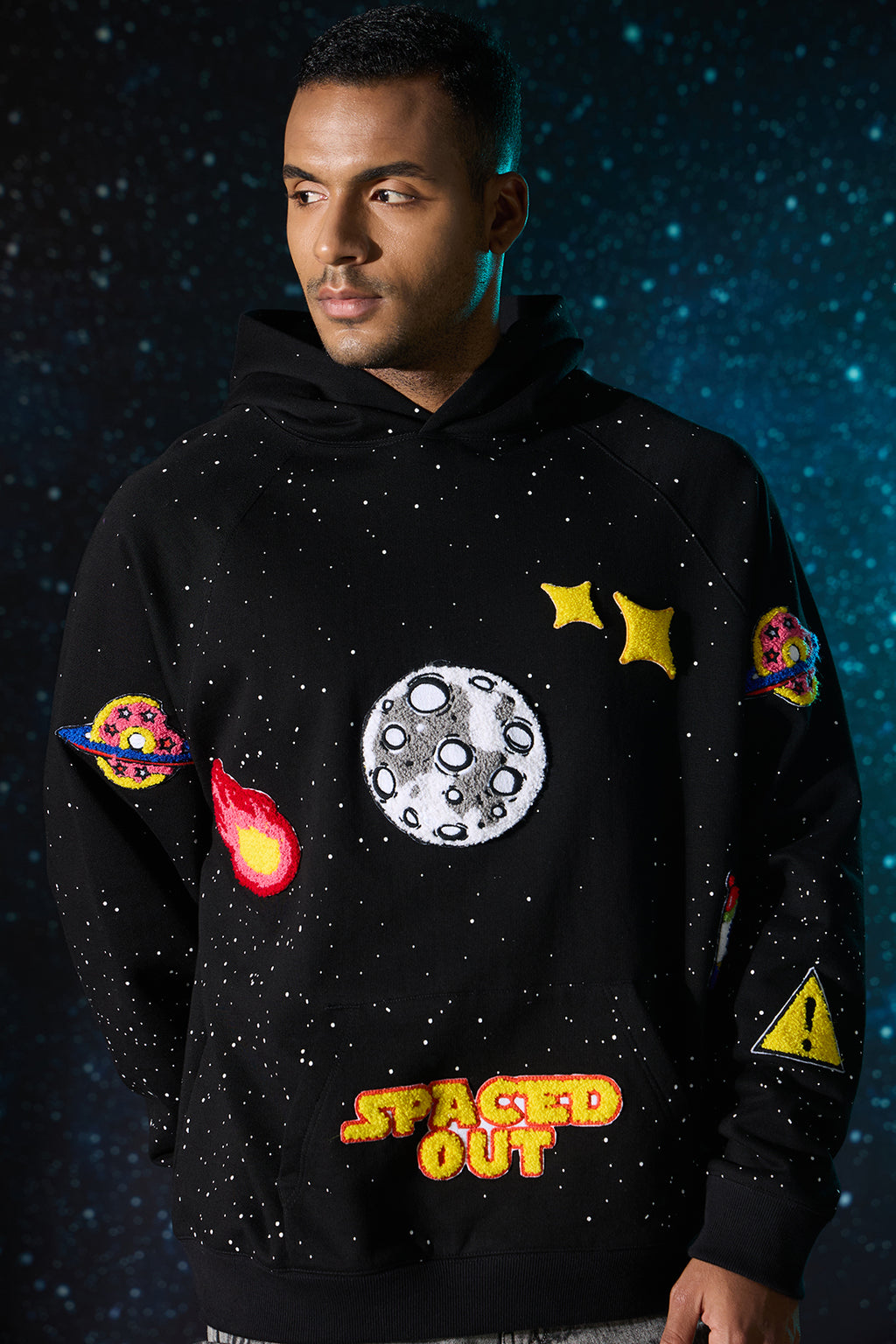 UNISEX SPACED OUT BLACK HOODIE