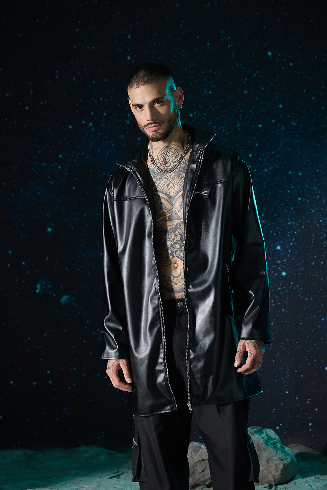 FAUX LEATHER LONG JACKET
